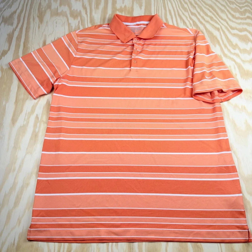 Nike Golf‎ Tour Performance Dri-FIT Polo Shirt Mens XL Orange White Striped XL